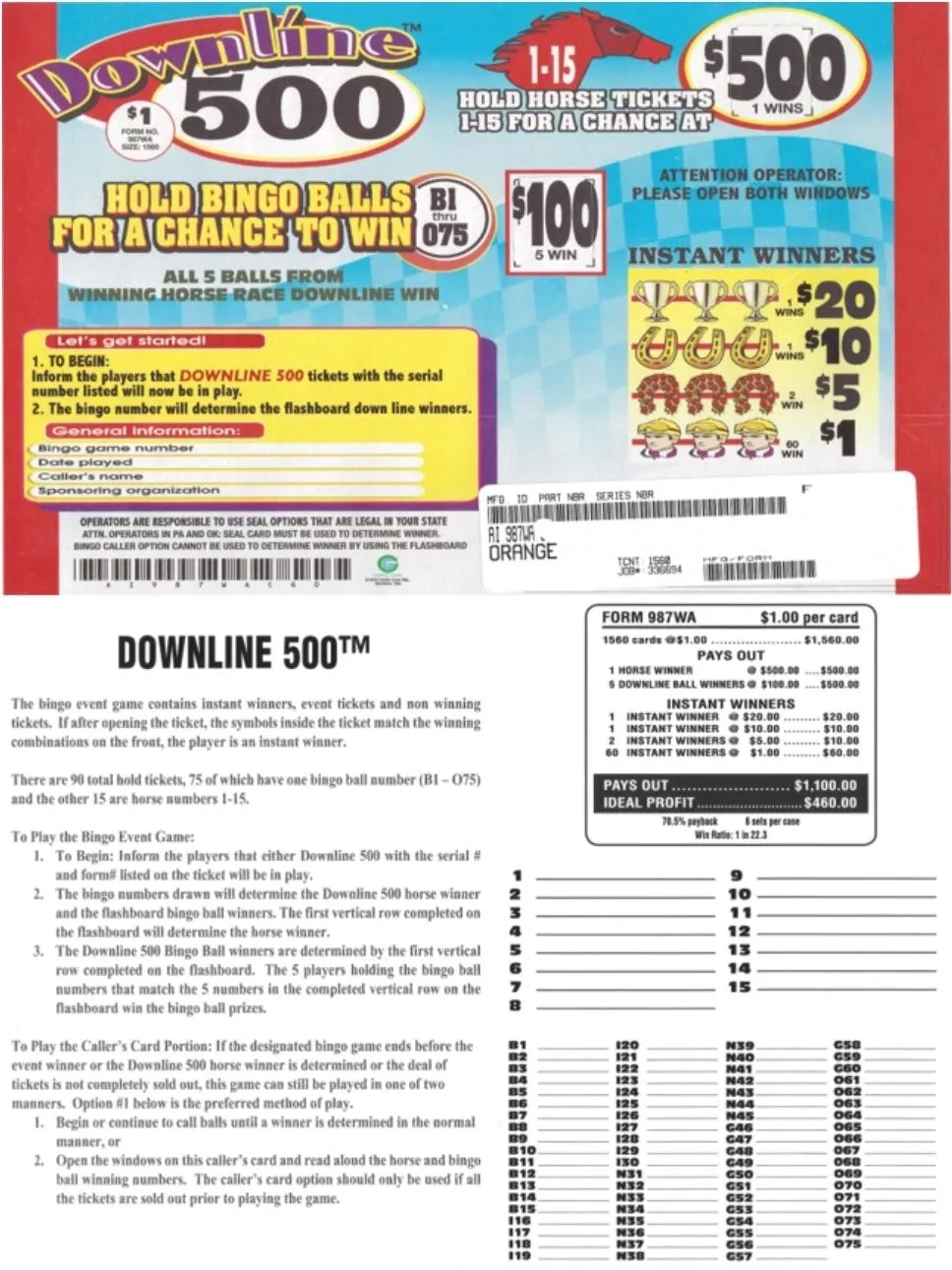 Downline 500 987WA 1,560 Count (Clearance tick Downline 500 987WA 1,560 Count (Clearance tick
